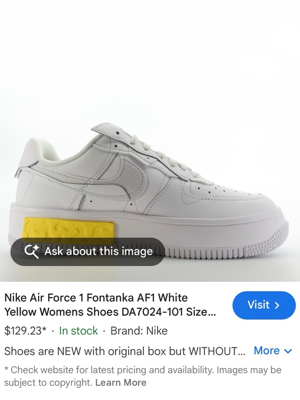 Nike Kids White Sneakers with Light Gray Swoosh and Yellow Accent